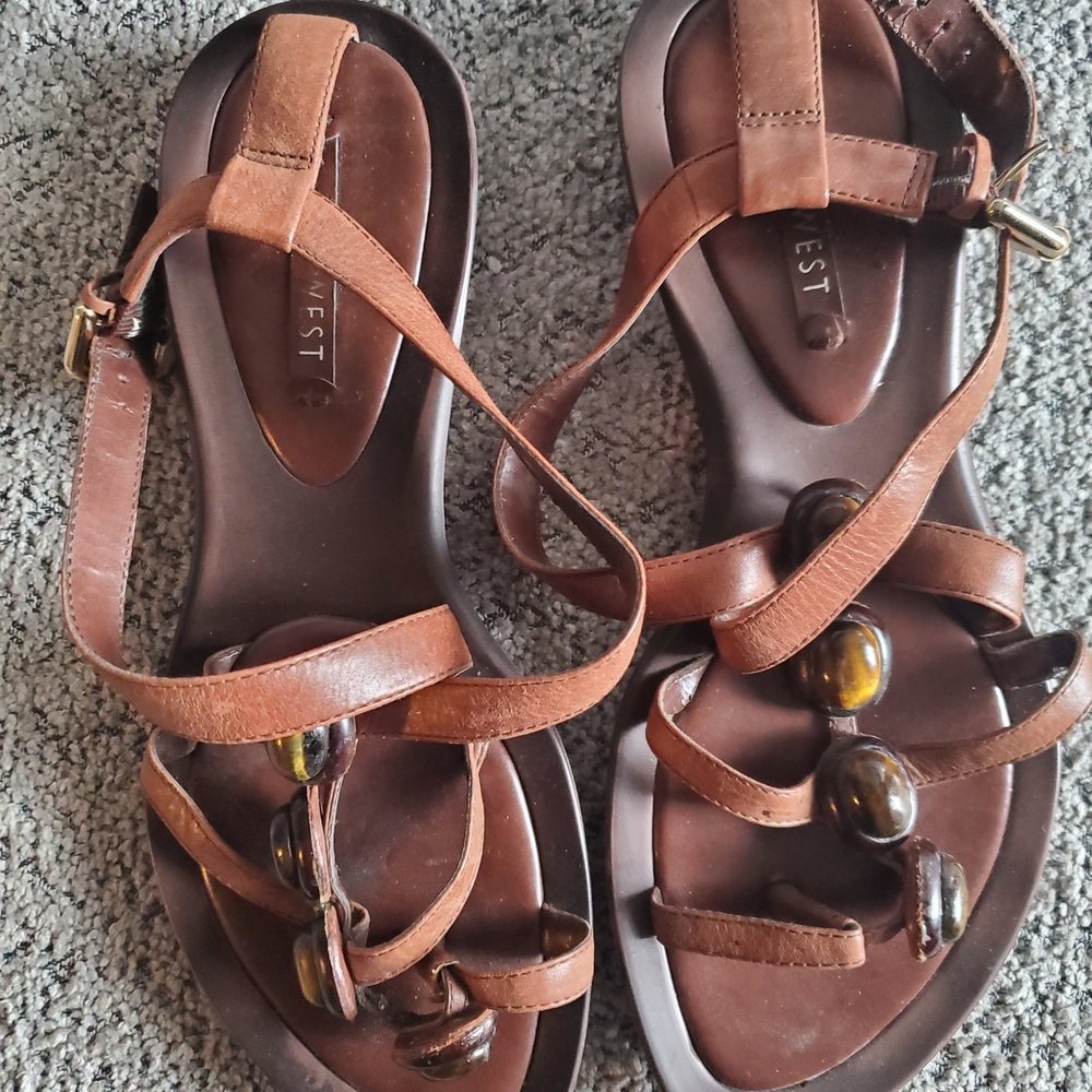 Nine West Tan Beaded Sandals